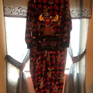 Flannel Moose onesie with back-flap